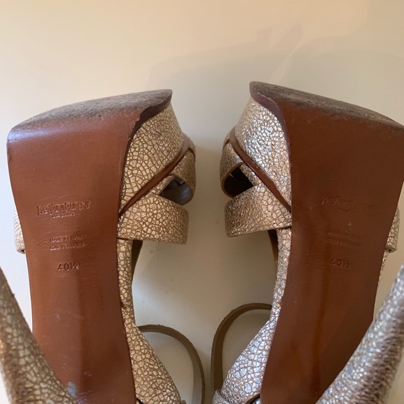 SAINT LAURENT Metallic Gold Tribute Heels Sandal - Picture 7 of 8
